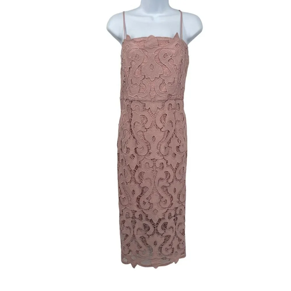 Bardot Revolve Lina Lace Midi Dress Sheath Sleeveless Pink Rose Size 10 Large - Picture 4 of 15